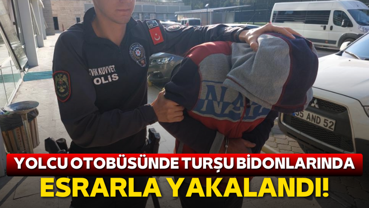 Samsun'da yolcu otobüsünde turşu bidonlarında 7,5 kilo esrarla yakalandı