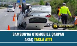 Samsun'da otomobile çarpan araç takla attı