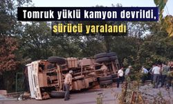 Karabük'te kaza; Tomruk yüklü kamyon devrildi