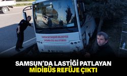Samsun'da lastiği patlayan midibüs refüje çıktı