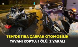 TEM’de tıra çarpan otomobilin tavanı koptu: 1 ölü, 2 yaralı