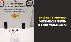 Samsun'da ehliyet sınavına düzenekle giren kadın yakalandı