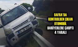 Bafra'da kontrolden çıkan otomobil bariyerlere çarptı: 4 yaralı