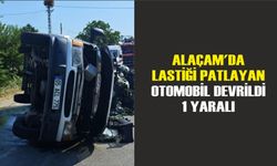 Alaçam'da lastiği patlayan otomobil devrildi: 1 yaralı