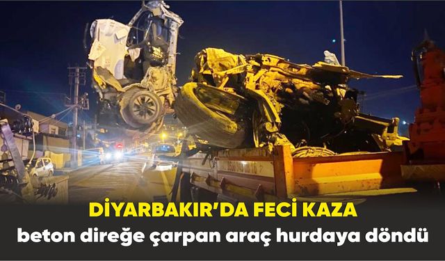 Diyarbakır’da beton direğe çarpan araç hurdaya döndü: 1 ağır yaralı