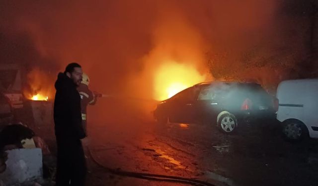 Bodrum’da Yıldırım Düşmesi Yangına Neden Oldu: 2 Otomobil Yandı