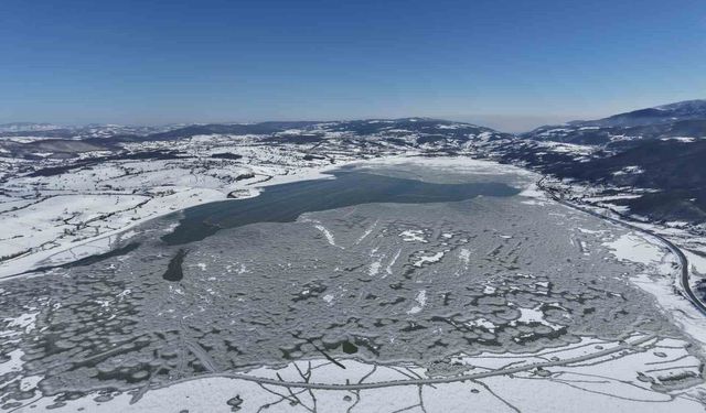 870 hektarlık Ladik Gölü buz tuttu