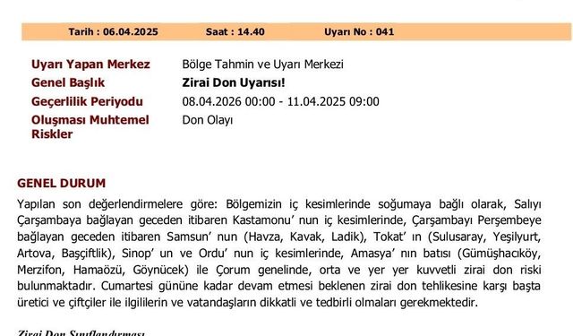 Orta Karadeniz için kritik günler; Zirai don uyarısı