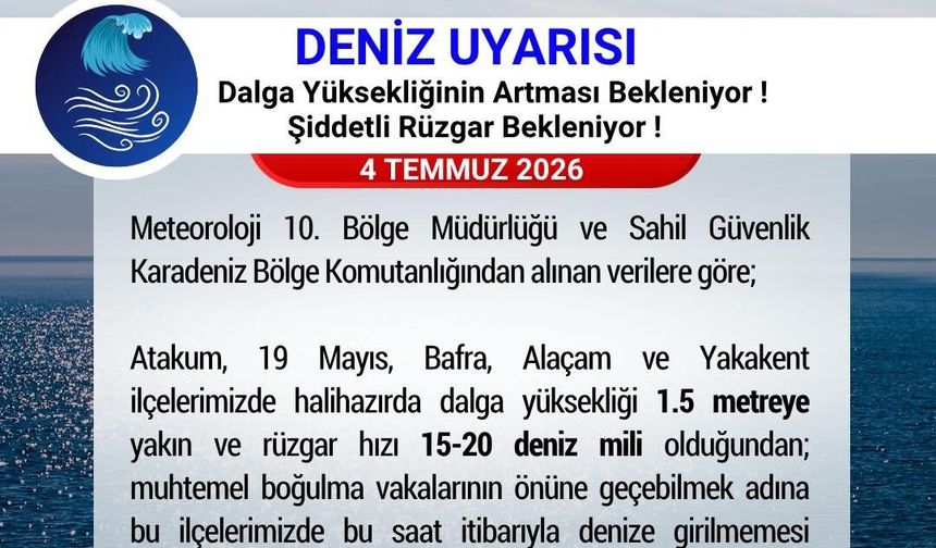 Samsun Valiliği'nden 'denize girilmemesi' uyarısı