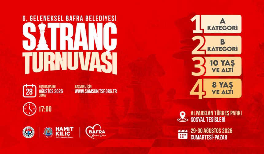 BAFRA BELEDİYESİ 6. GELENEKSEL SATRANÇ TURNUVASI BAŞVURULARI BAŞLIYOR