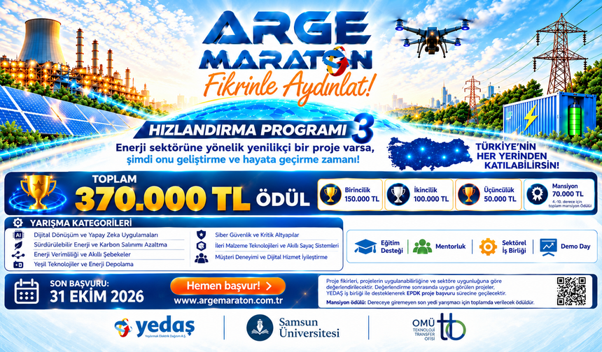 Samsun'da Ar-Ge Maraton 3 başladı: Başarılı projelere toplam 370 bin TL destek