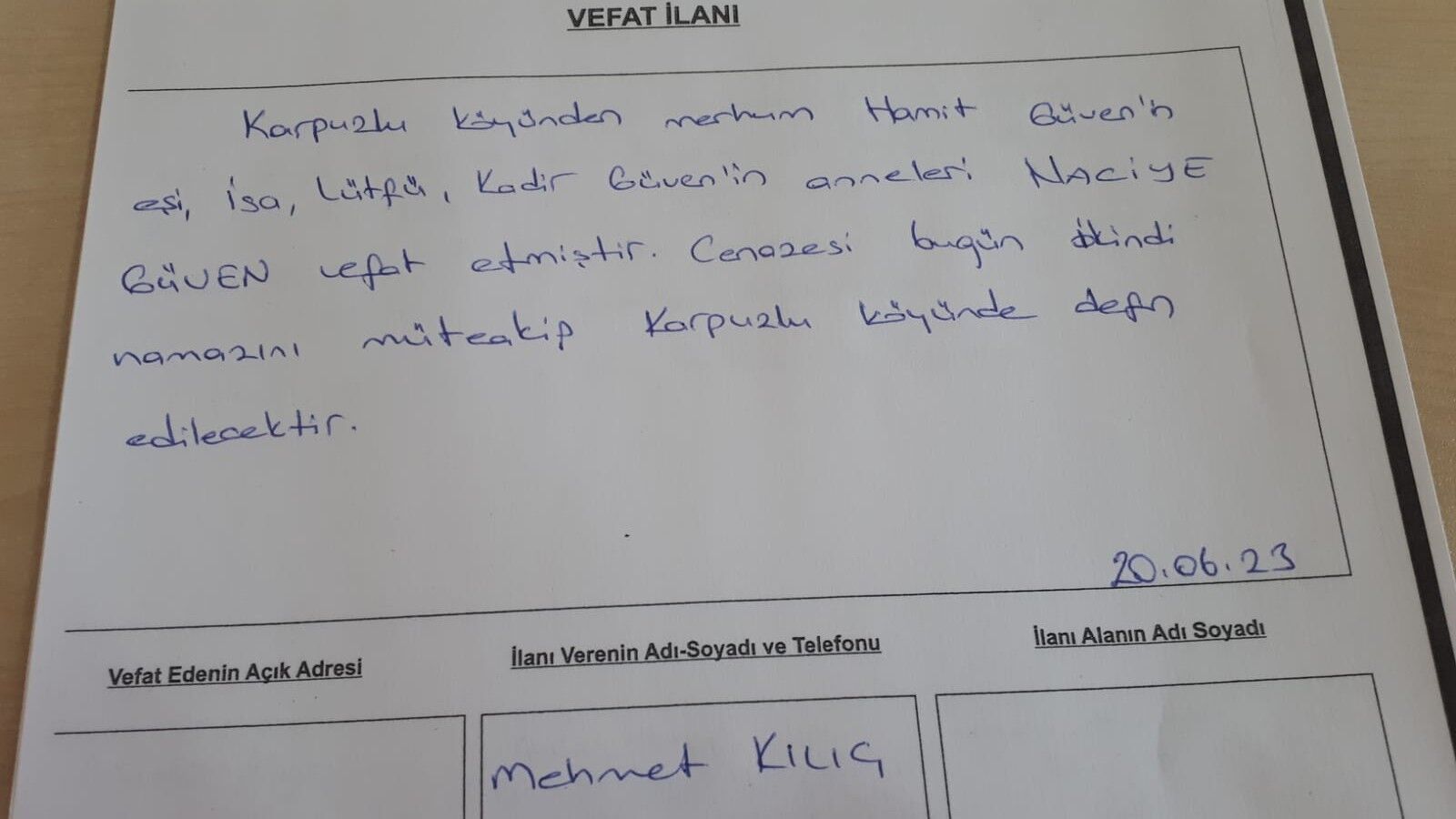 BAFRA'DA VEFAT EDENLER