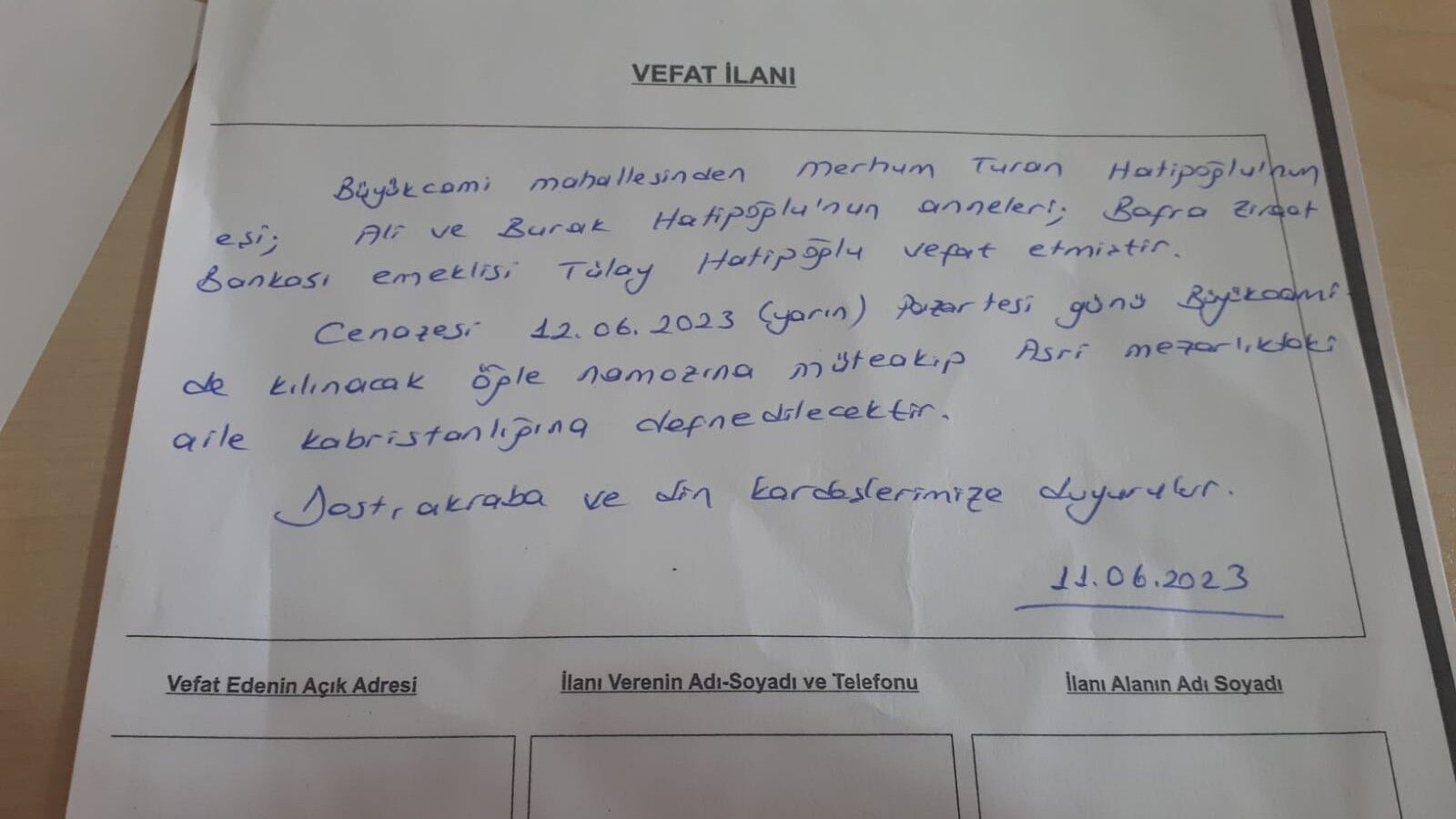 BAFRA'DA VEFAT EDENLER