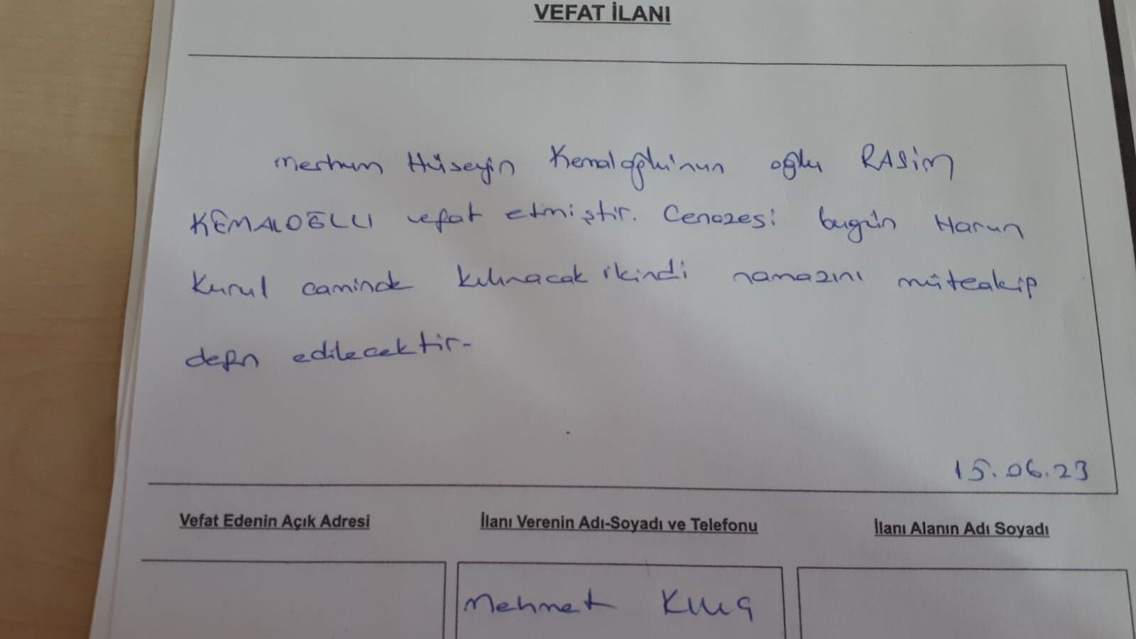 BAFRA'DA VEFAT EDENLER