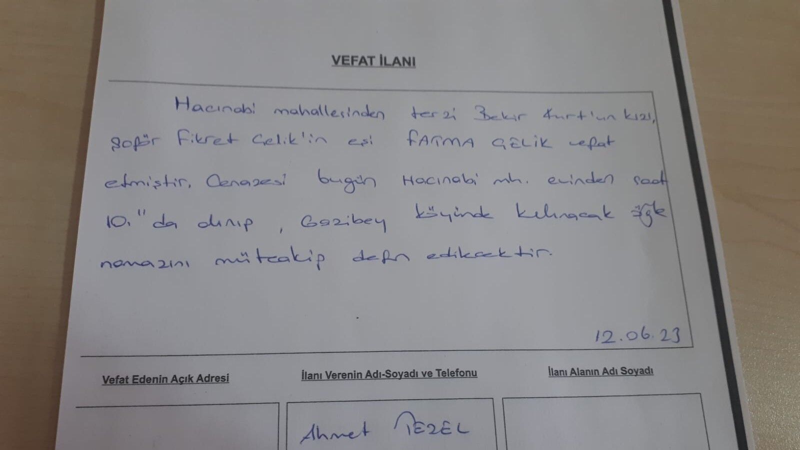 BAFRA'DA VEFAT EDENLER