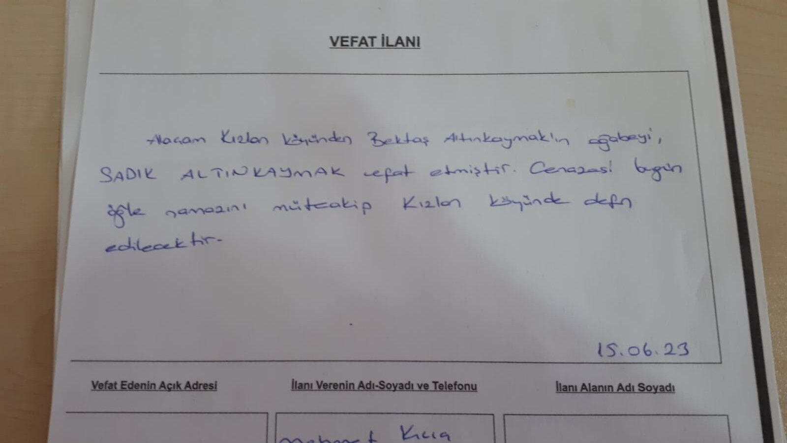 BAFRA'DA VEFAT EDENLER