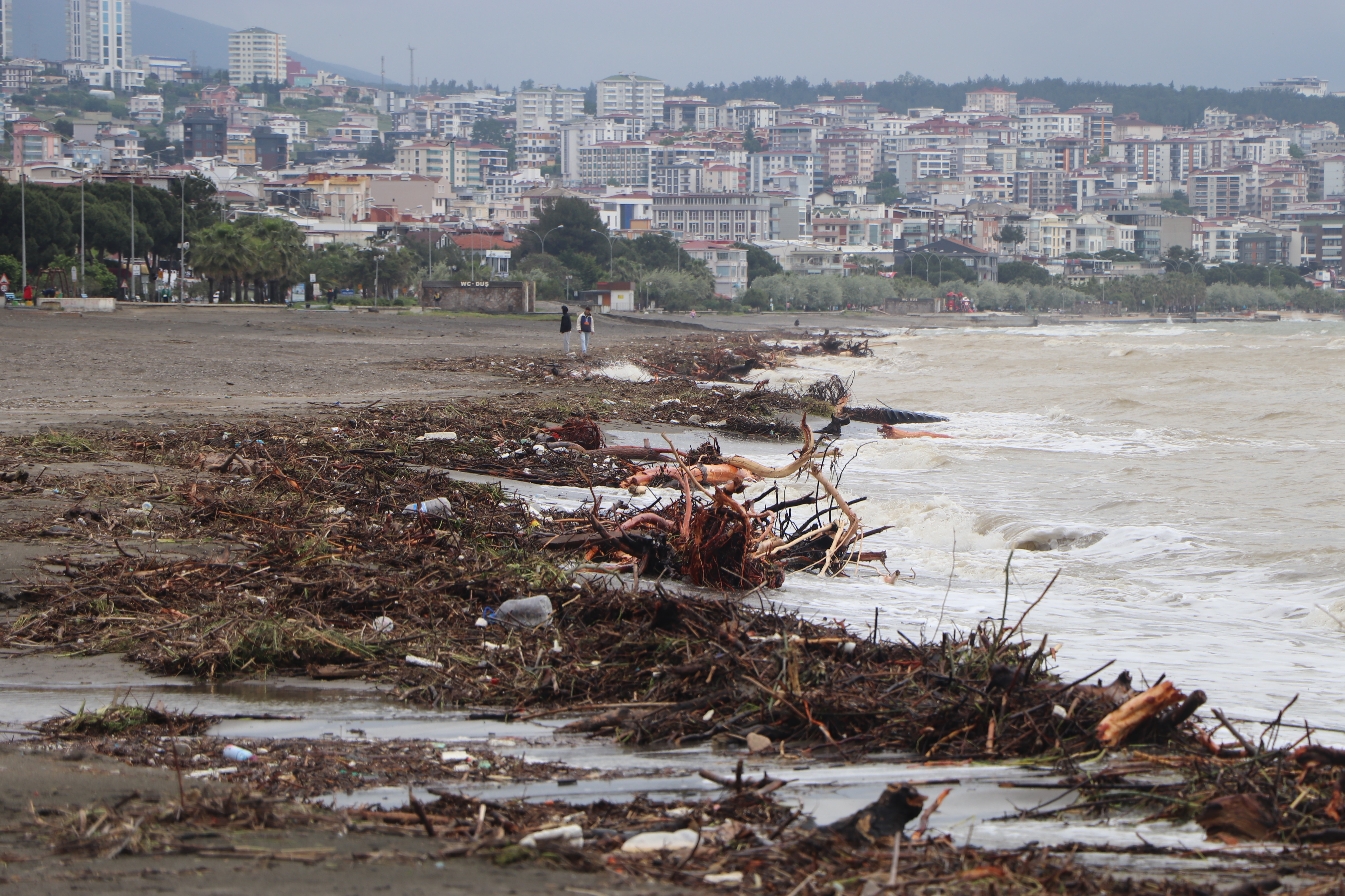 Samsun plajları ağaç parçaları ve çöplerle doldu