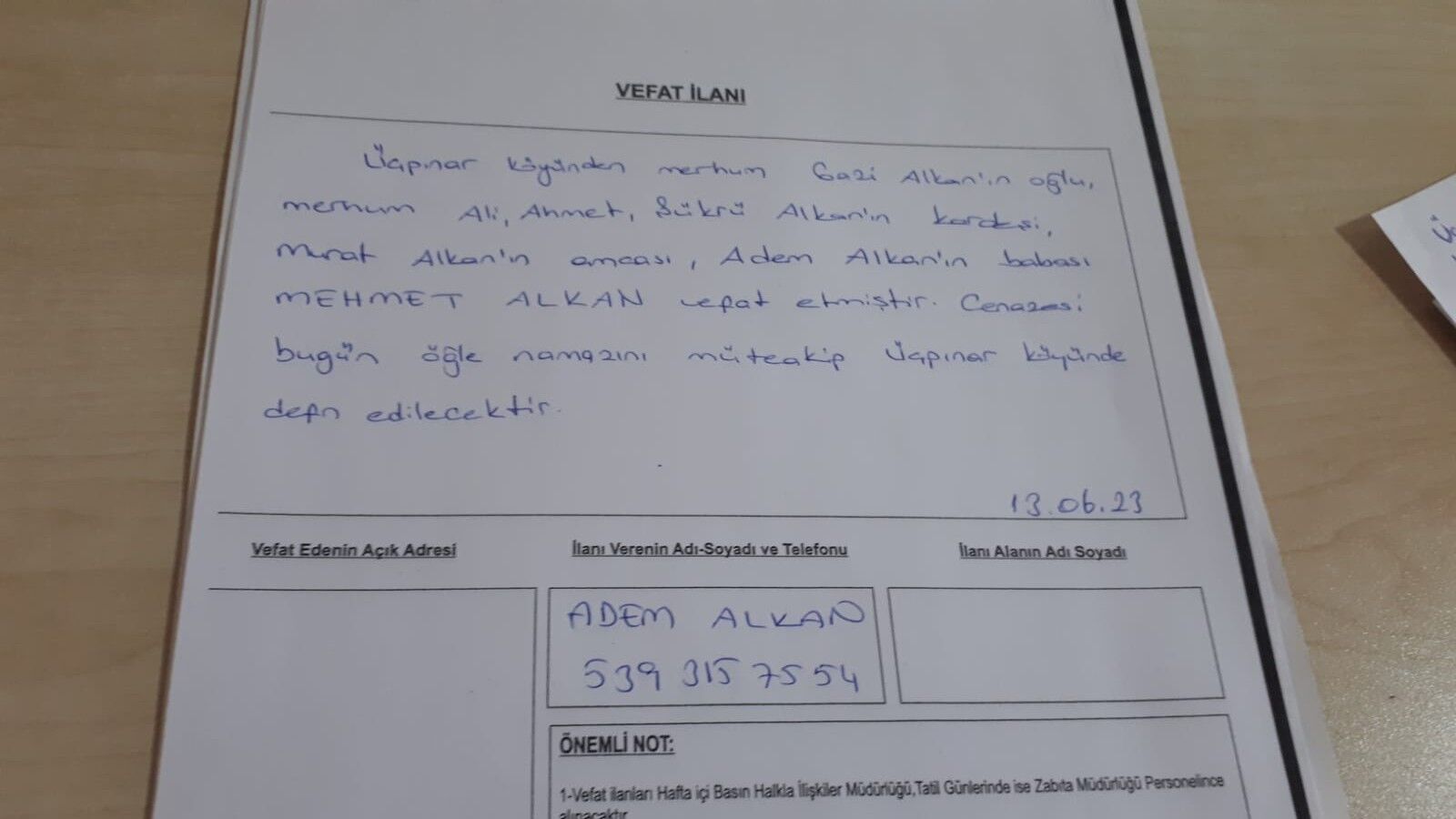 BAFRA'DA VEFAT EDENLER