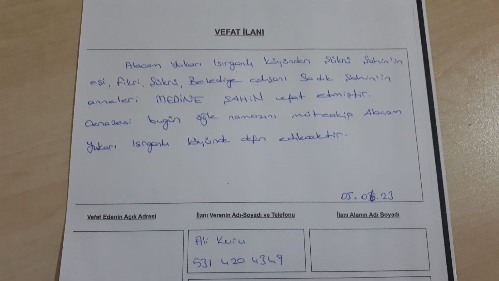 Bafra'da Vefat Edenler