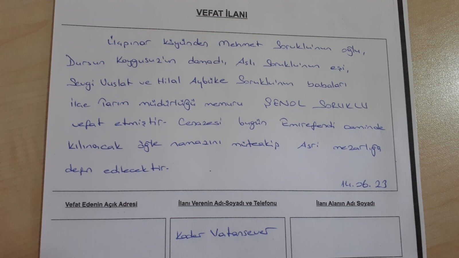 BAFRA'DA VEFAT EDENLER