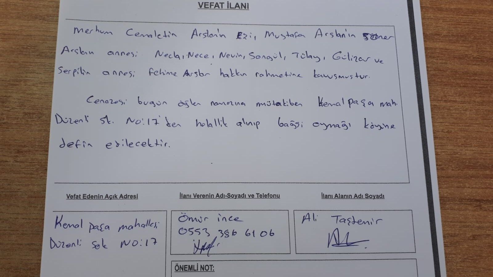 Bafra'da vefat edenler