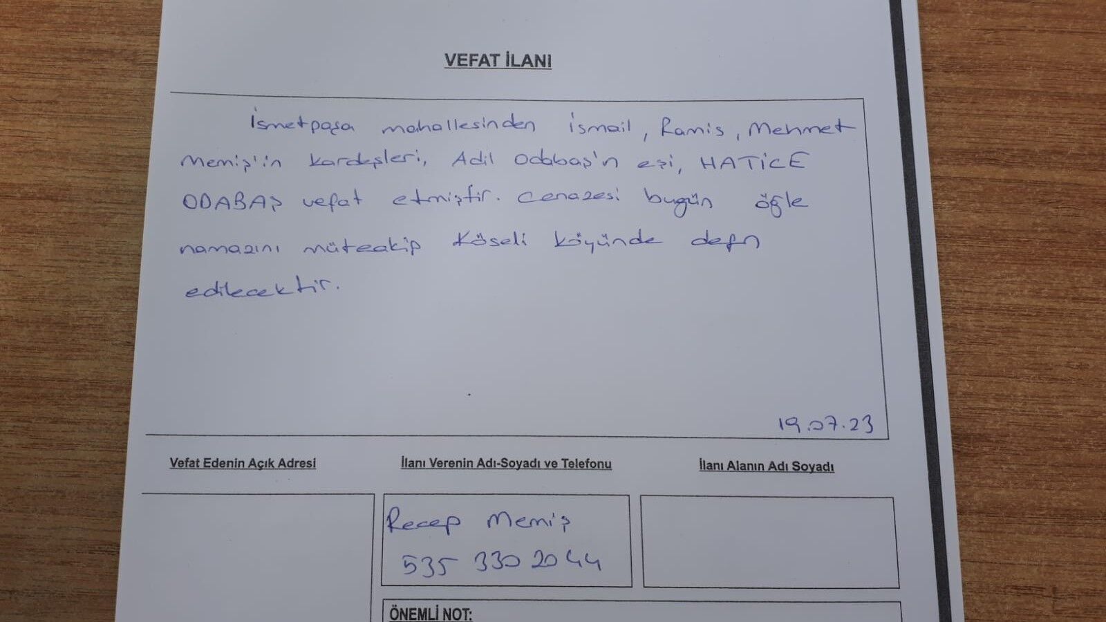 Bafra'da vefat edenler