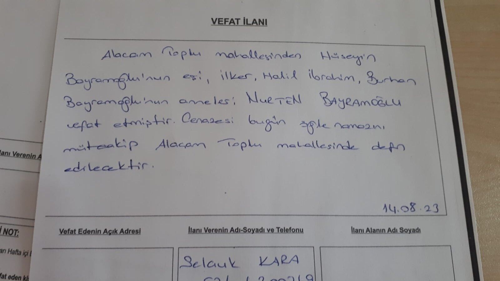  Bafra'da Vefat Edenler