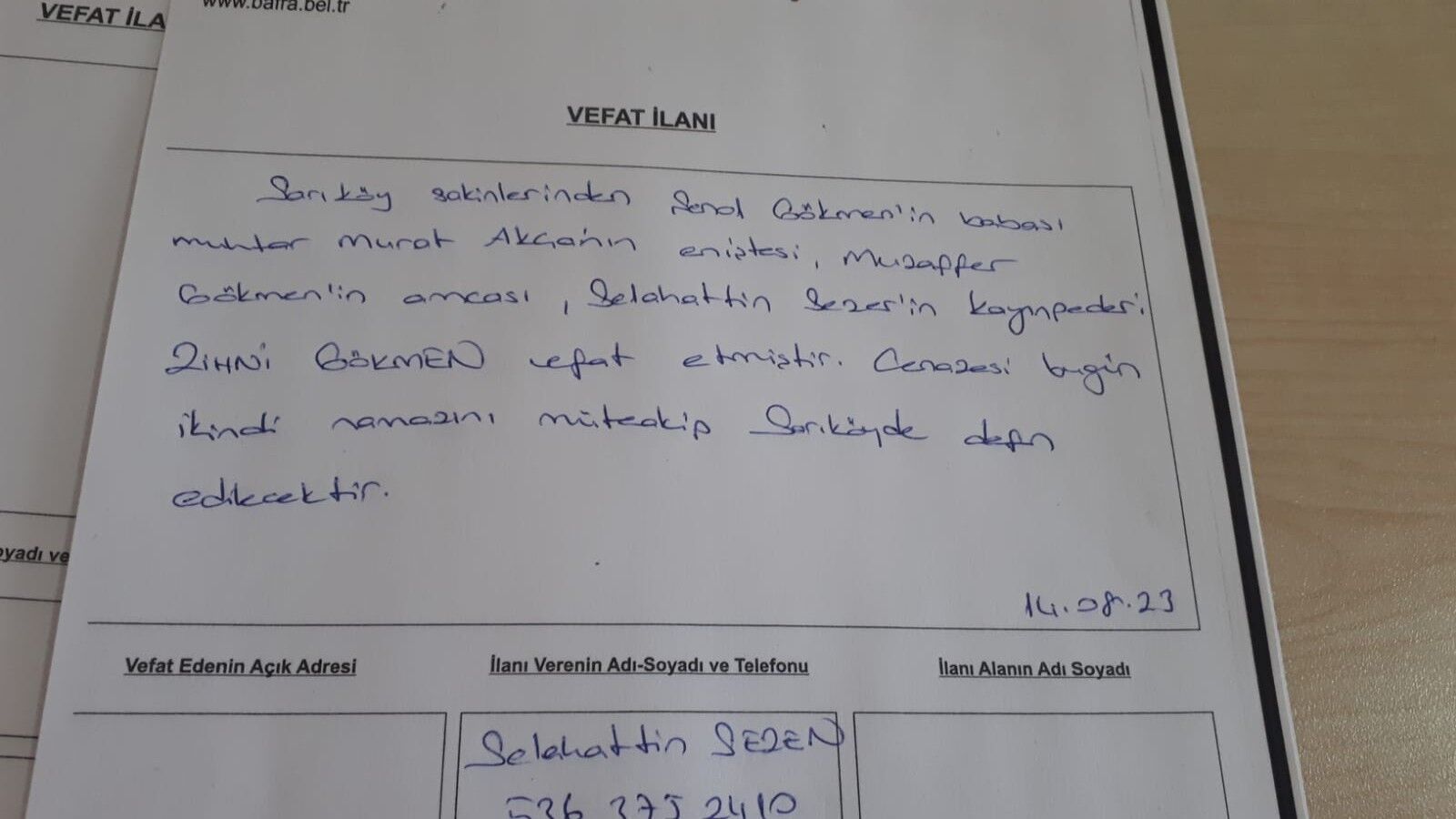  Bafra'da Vefat Edenler