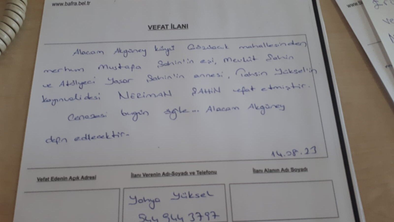 Bafra'da vefat edenler