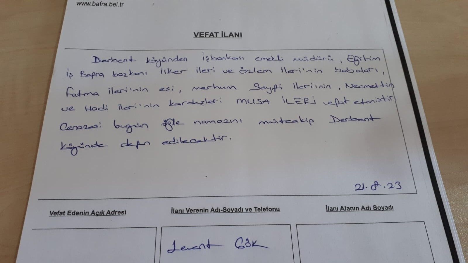  Bafra'da vefat edenler