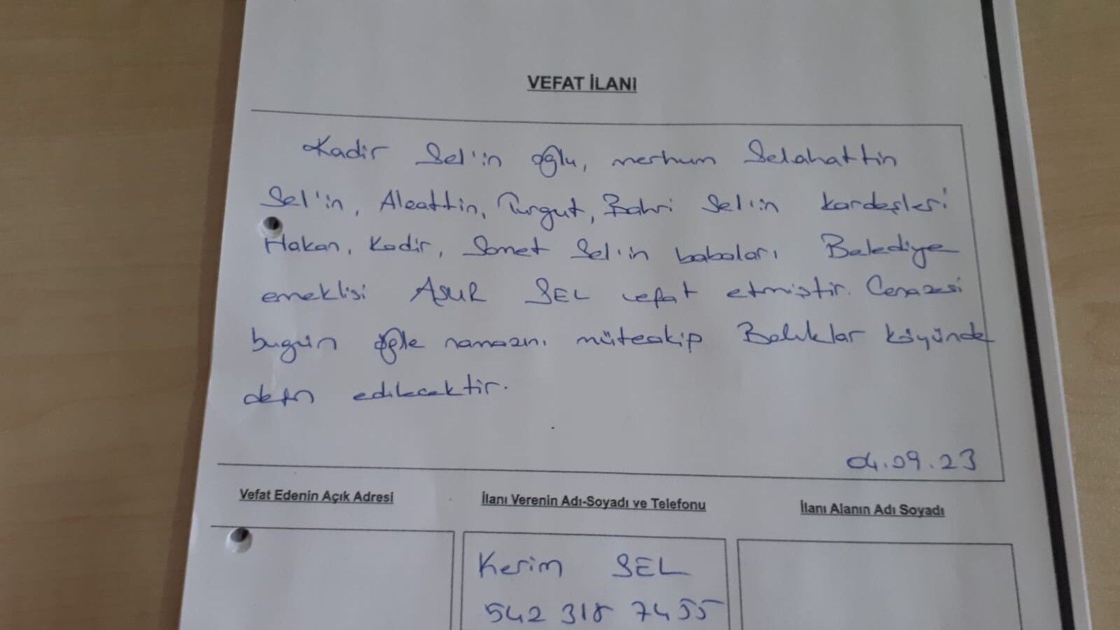 Bafra'da Vefat Edenler