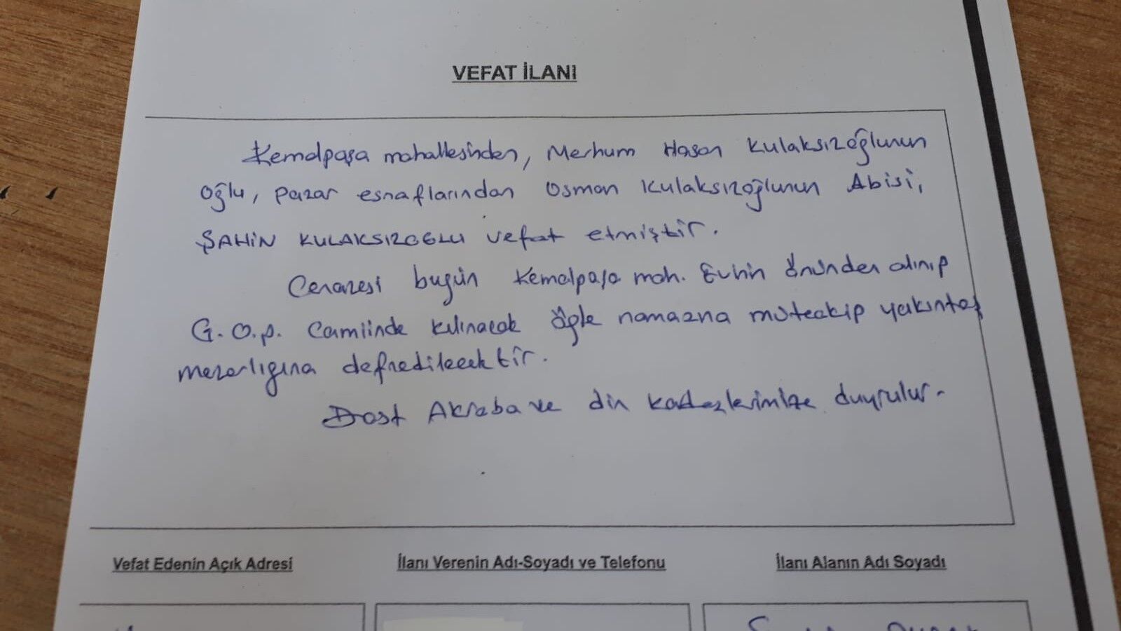 Bafra'da Vefat Edenler