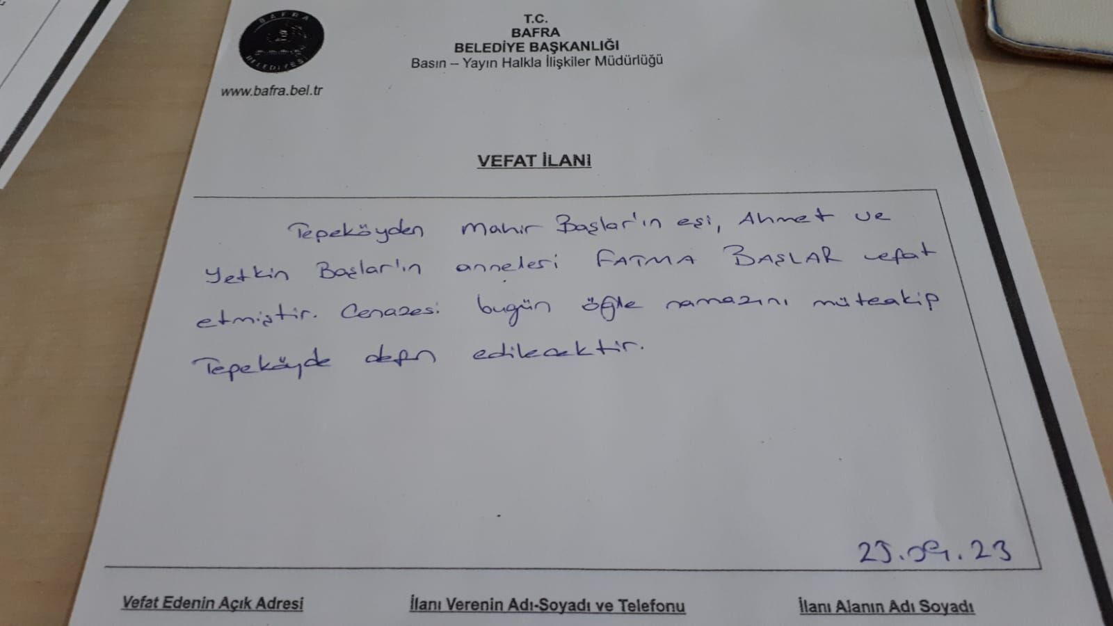 Bafra'da Vefat Edenler