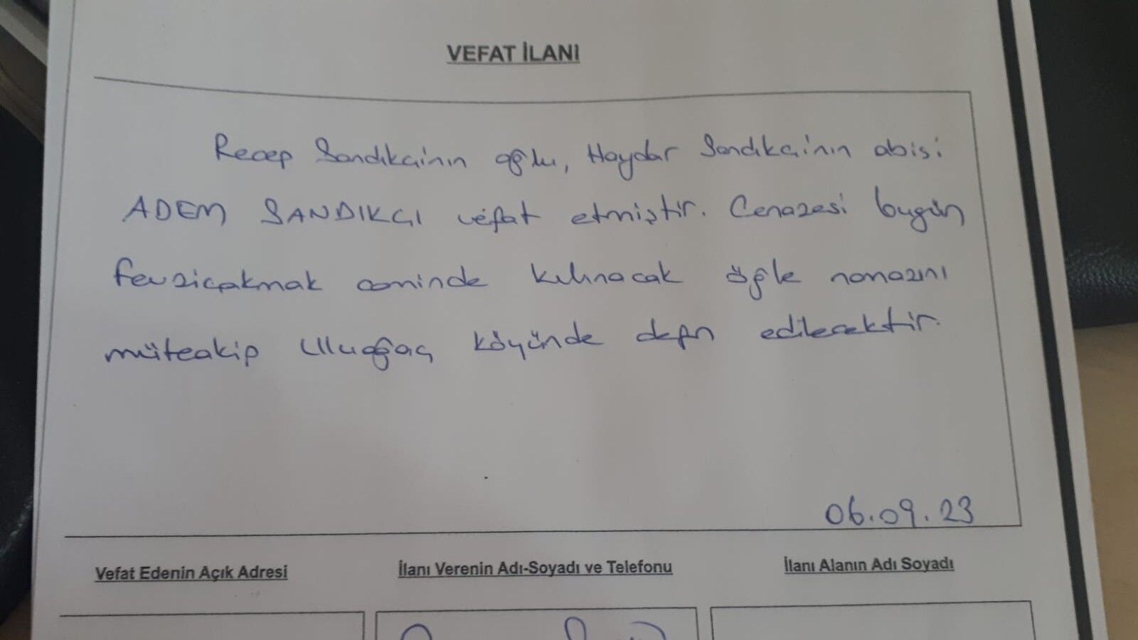  Bafra'da Vefat Edenler