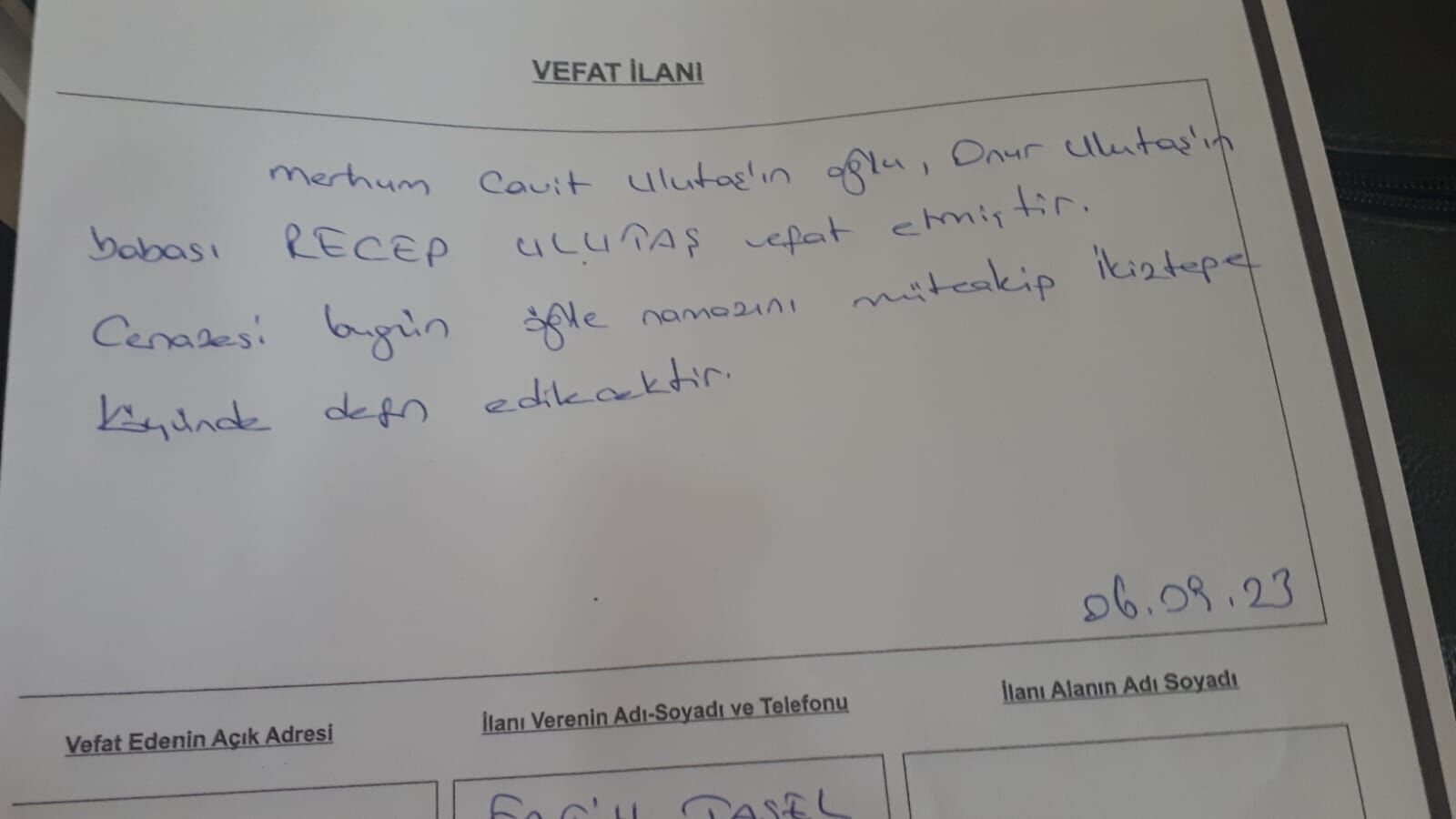  Bafra'da Vefat Edenler