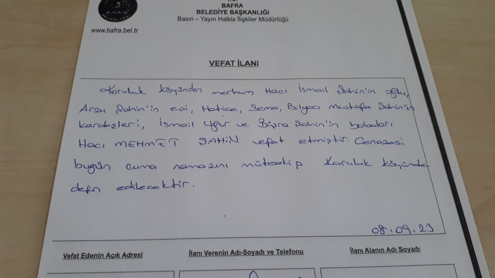 Bafra'da Vefat Edenler