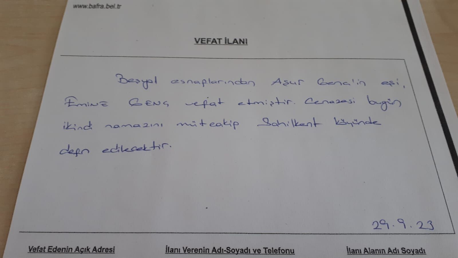 Bafra'da Vefat Edenler