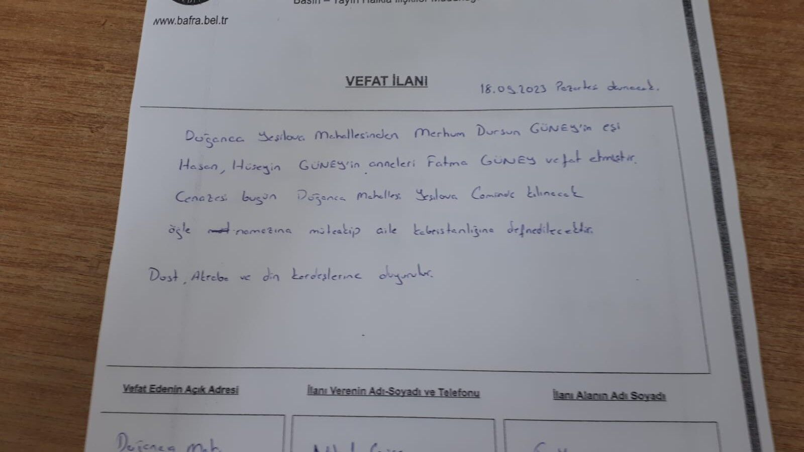  Bafra'da vefat edenler
