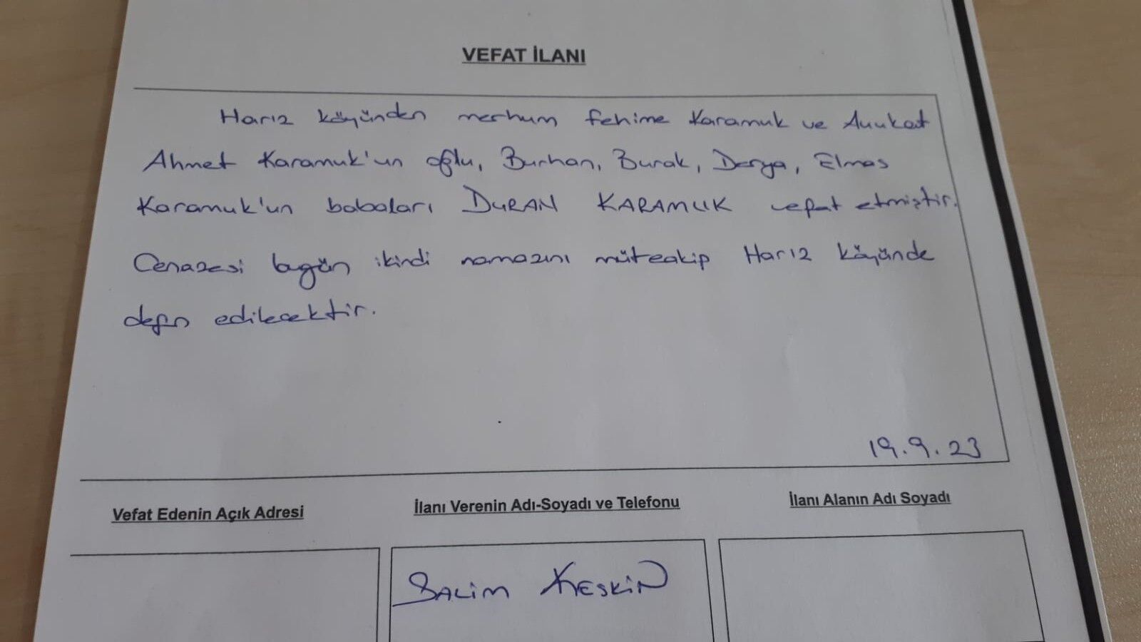  Bafra'da Vefat Edenler