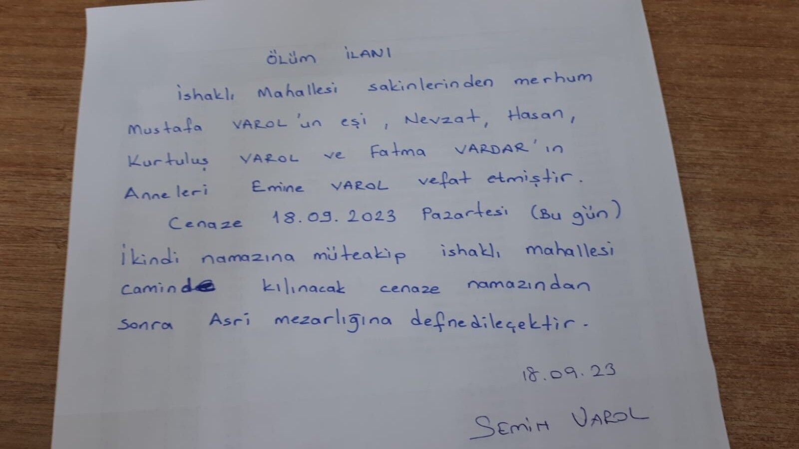  Bafra'da Vefat Edenler