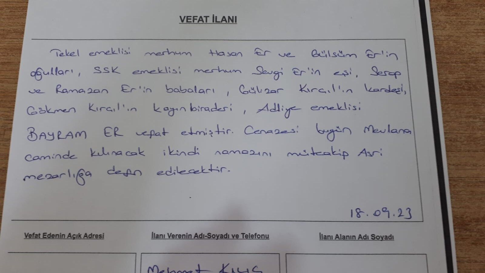 Bafra'da Vefat Edenler