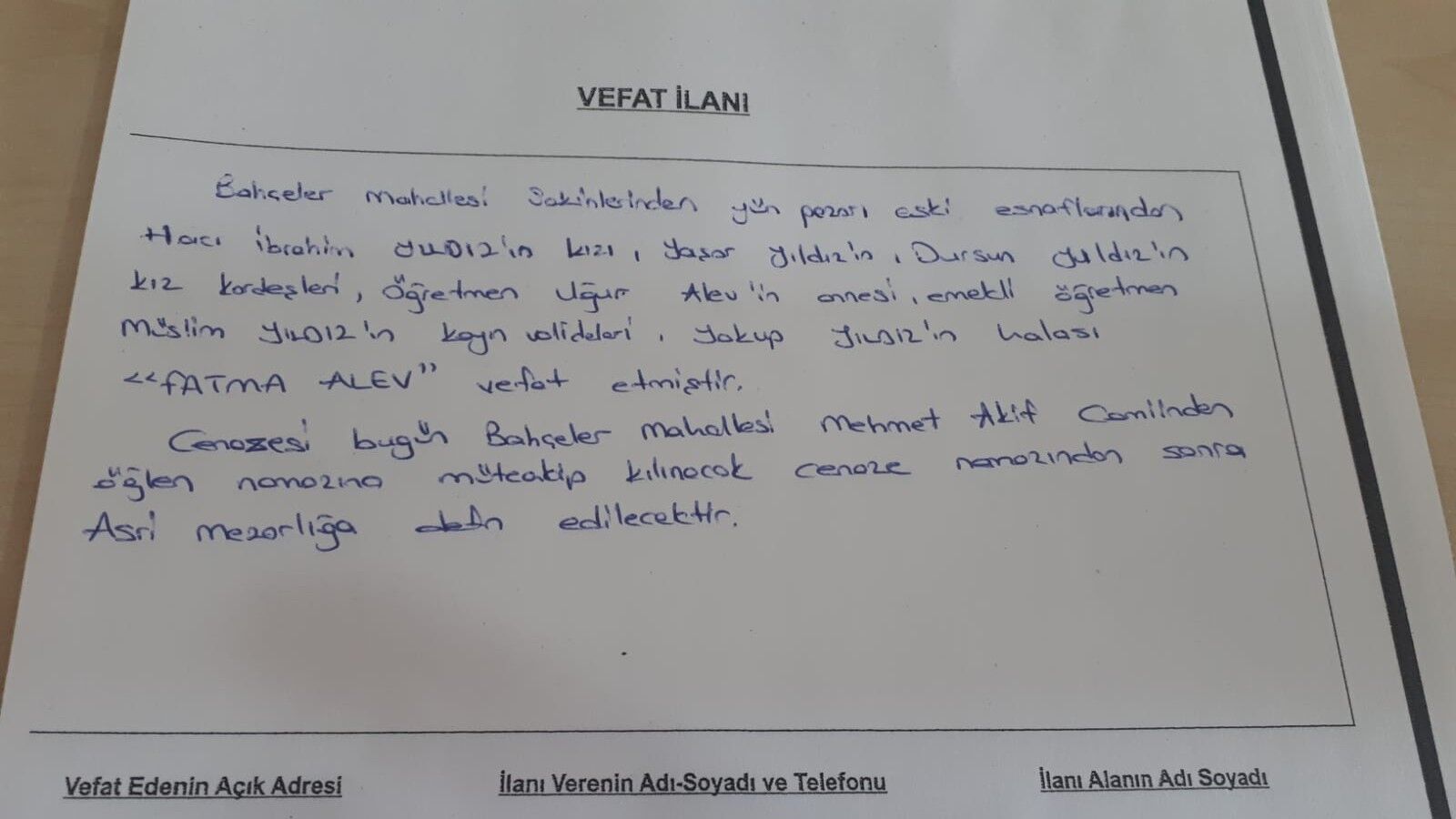  Bafra'da Vefat Edenler