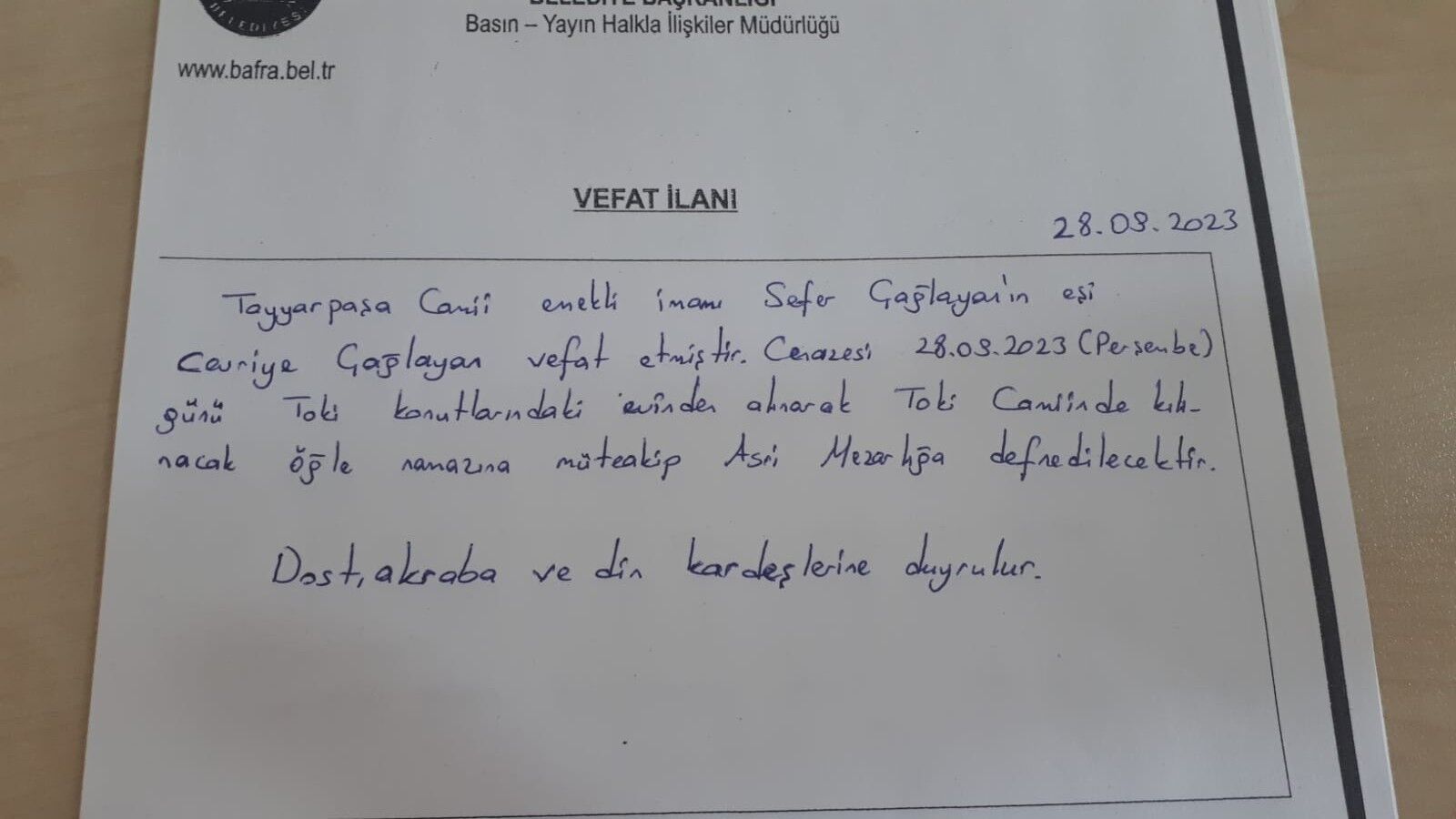  Bafra'da Vefat Edenler