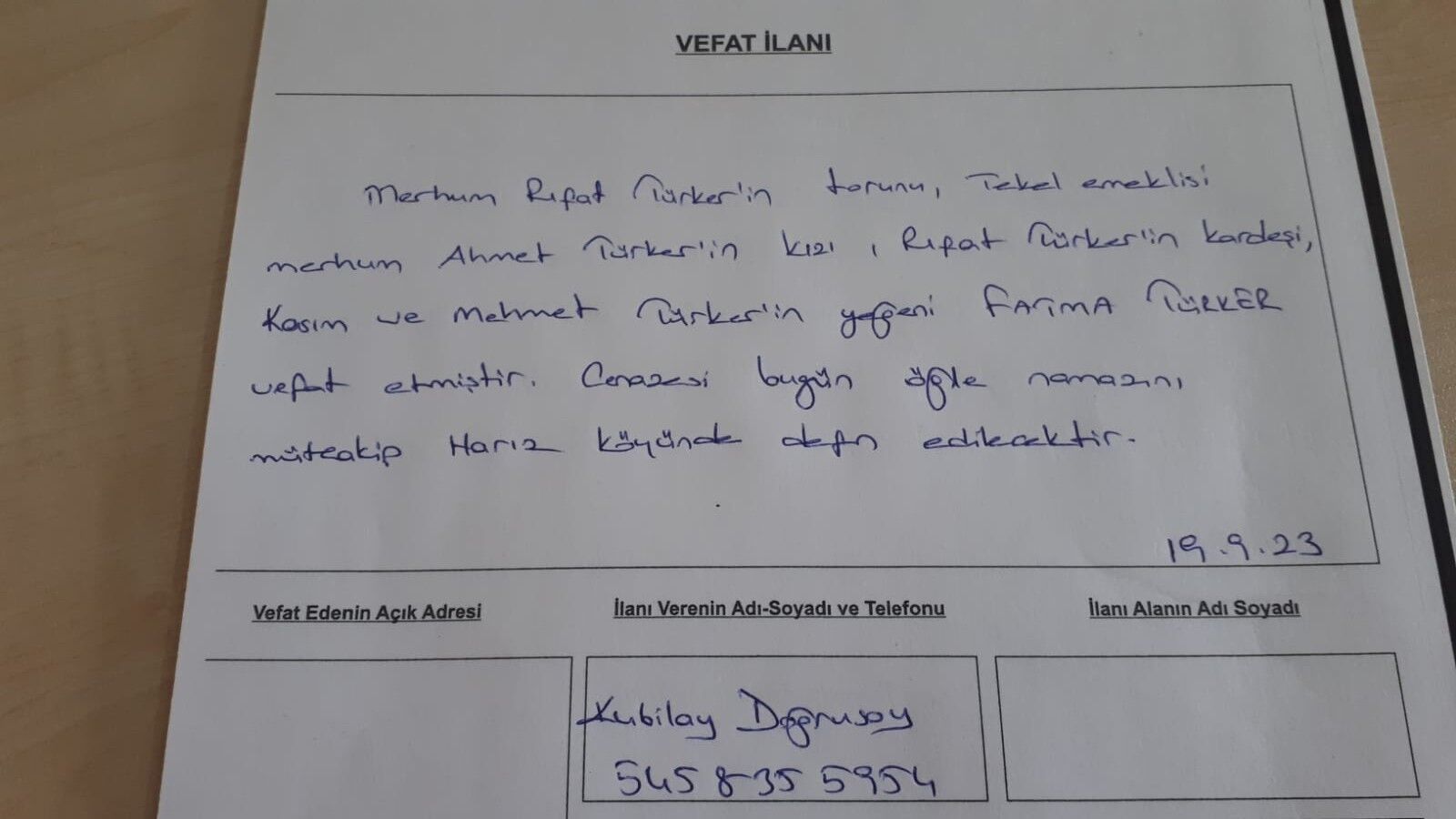  Bafra'da Vefat Edenler