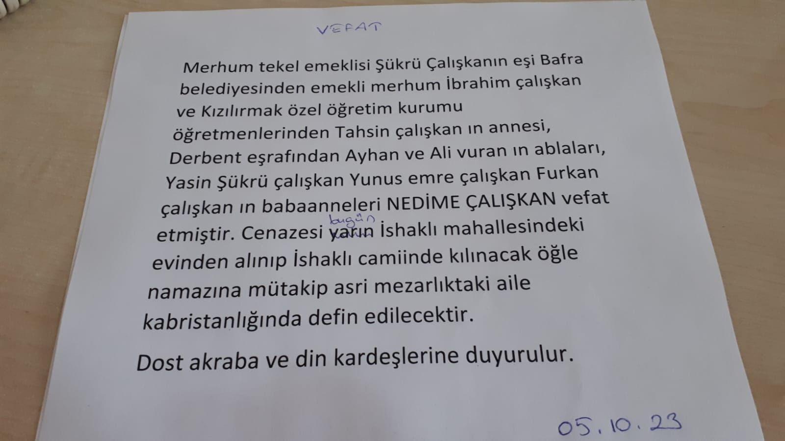 Bafra'da Vefat Edenler