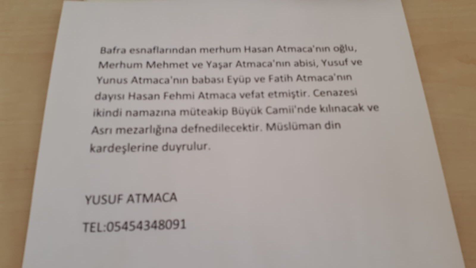  Bafra'da Vefat Edenler