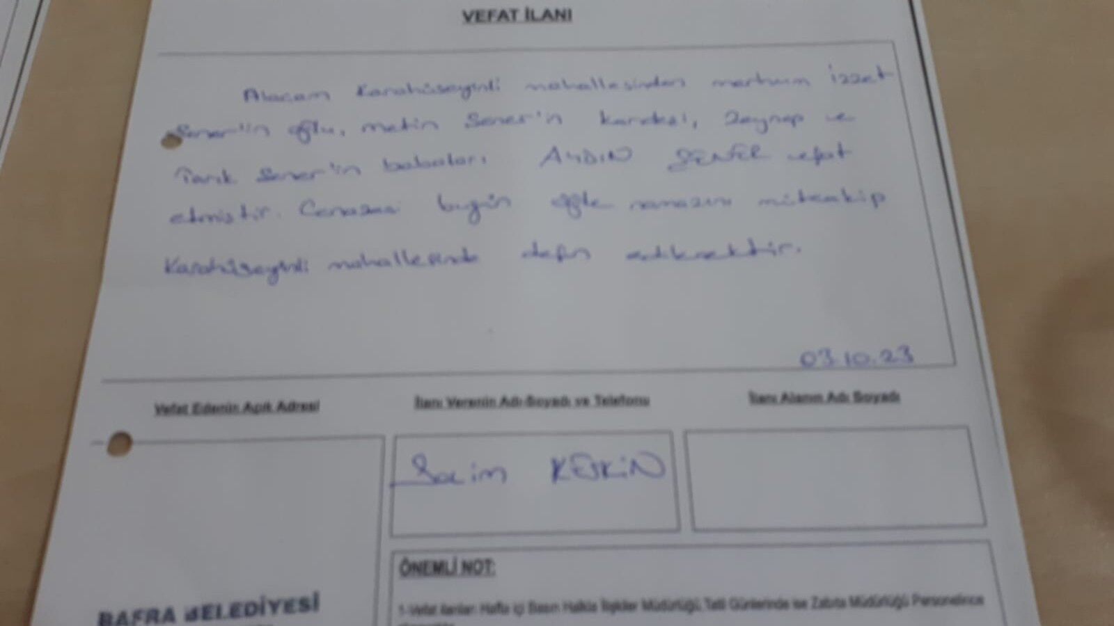  Bafra'da Vefat Edenler