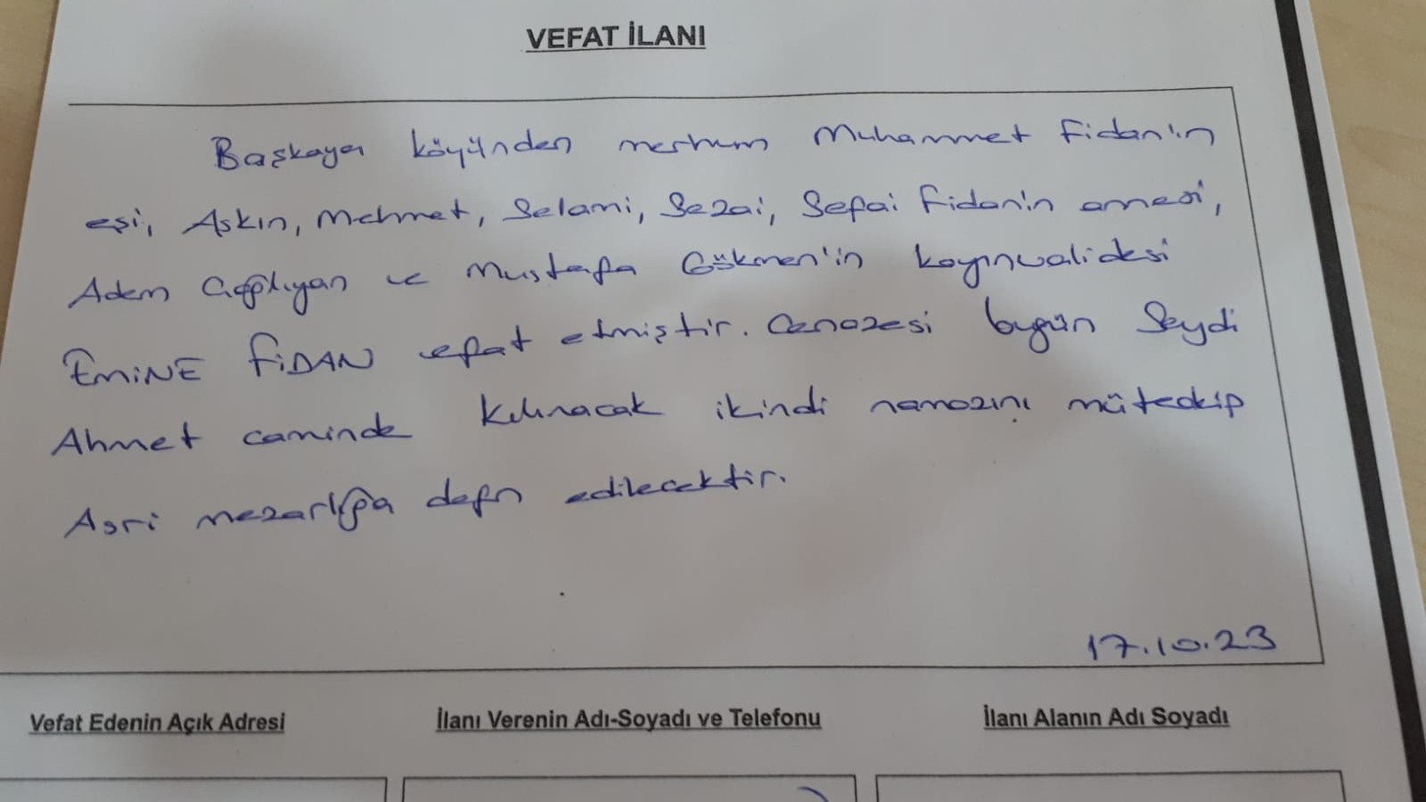 Bafra'da vefat edenler