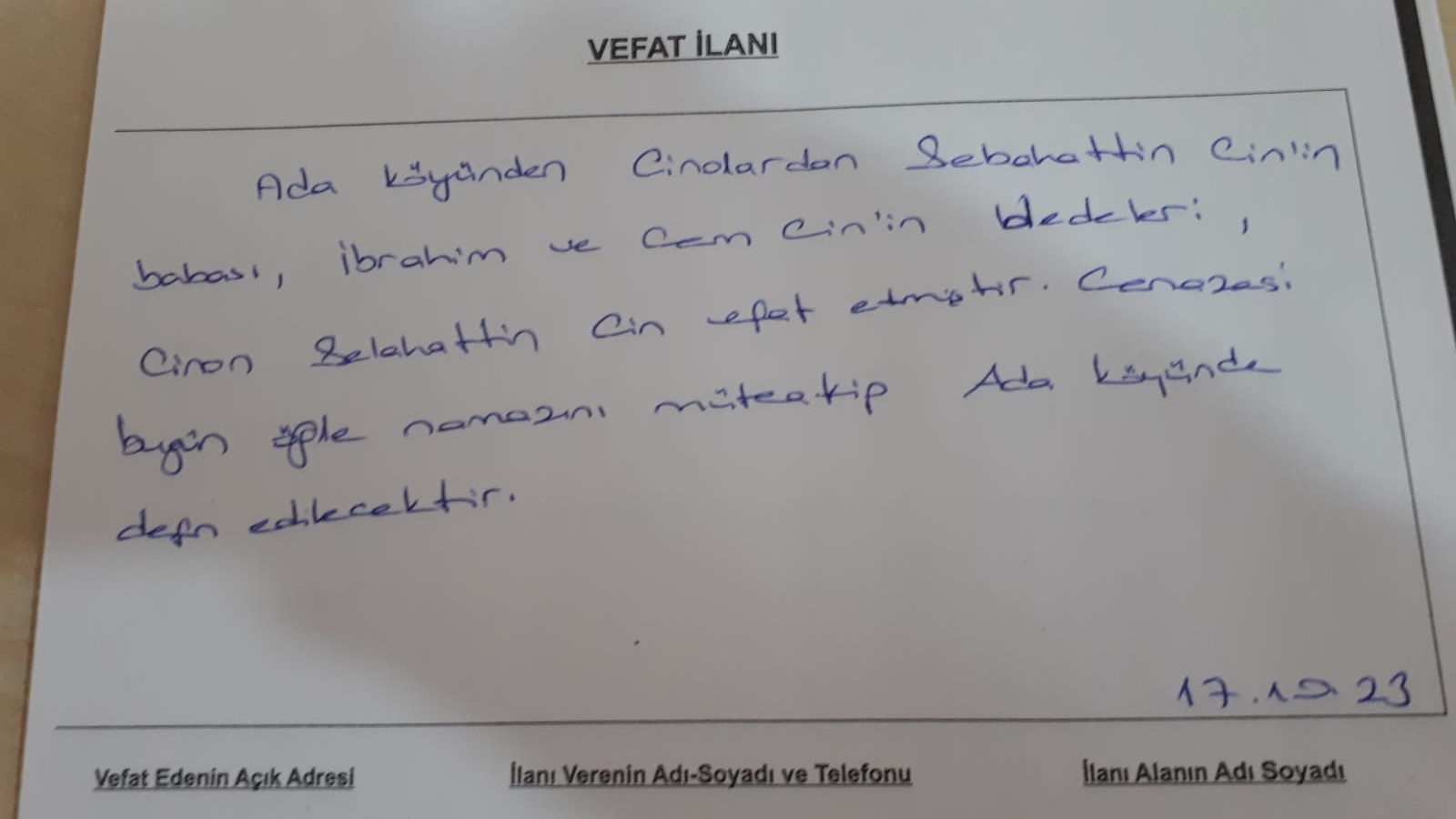 Bafra'da vefat edenler