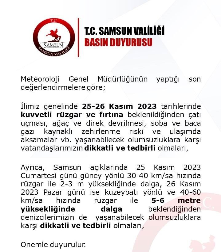 Samsun’da fırtına ve yüksek dalga uyarısı